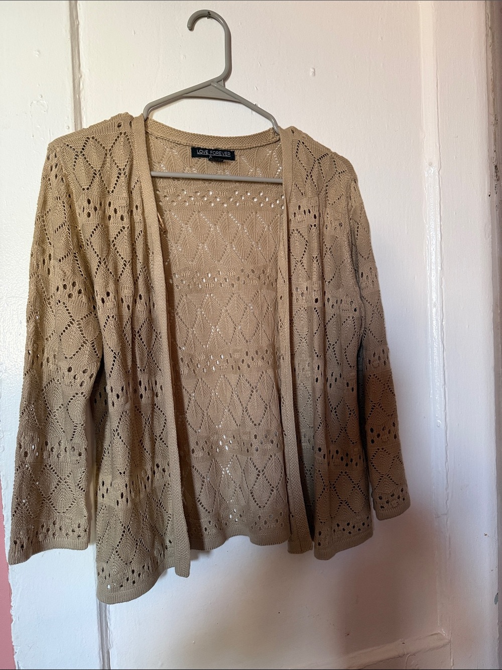 Beige Openwork Knit Cardigan